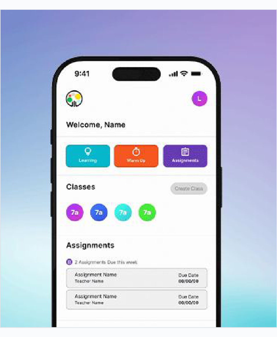 The teacher home screen managing multiple classes and assignments