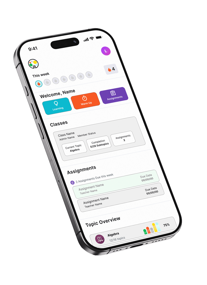 Before and after: the original three-button home screen beside the redesigned hub surfacing classes, assignments and current topic
