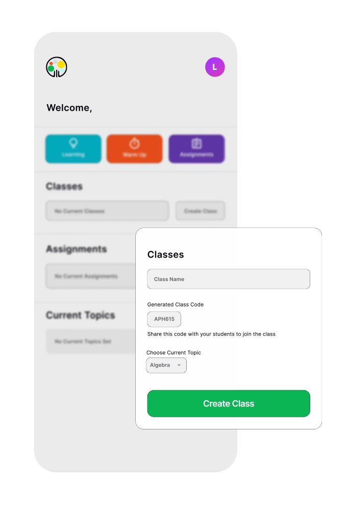 The teacher creates a class and the app generates a join code