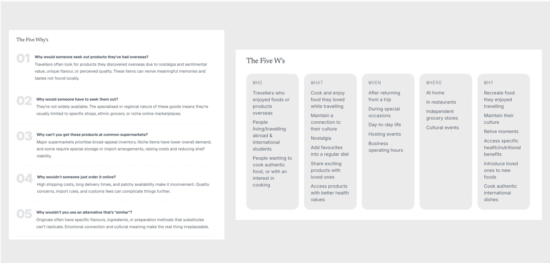 The Five Why's and the Five W's exploration